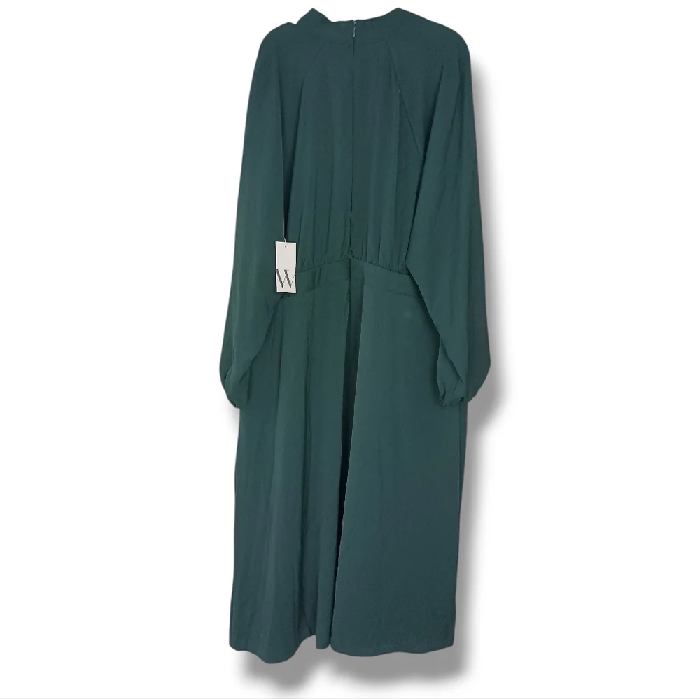 NWT Worthington Neck Tie Midi Dress In Lincoln Green Size Woman's 2X - Picture 3 of 7